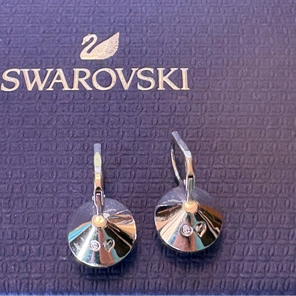 Authentic Stamped Swarovski Large Bella Violet Purple Bezel Lever Back Earrings - Picture 10 of 12